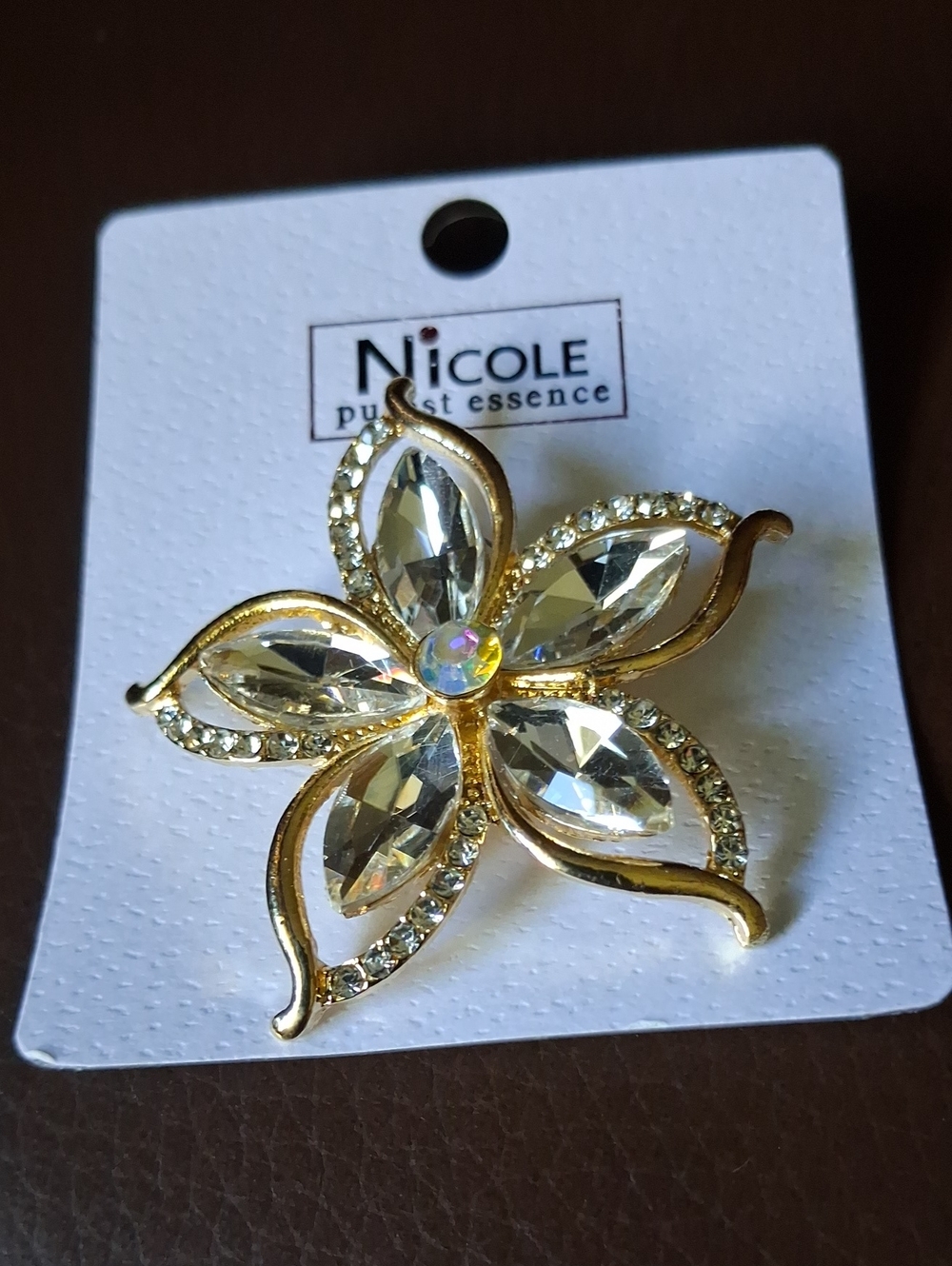 Nicole Gold Floral Crystal Brooch - Clear and Gold